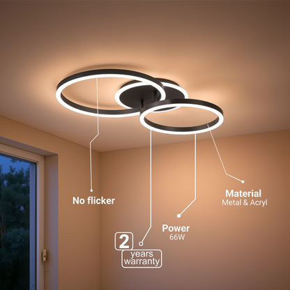 LED luster s diaľkovým ovládaním RINOVA 66W, 2 kruhy, studené/teplé/neutrálne svetlo, stmievateľné, čierny