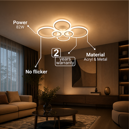 LED luster s diaľkovým ovládaním BETTY 82W, 6 kruhov, studené/teplé/neutrálne svetlo, stmievateľné, biela