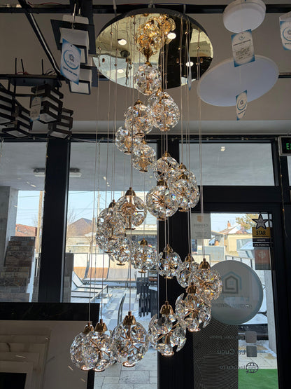 Krištáľový LED luster KILKENNY Culmino, 144W, neutrálne svetlo, priemer 60 cm, zlatý