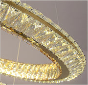 LED luster s diaľkovým ovládaním, LLC132/300+500GD, krištáľ a kov, 48W, 2 kruhy, stmievateľné, nastaviteľná výška, studené/teplé/neutrálne svetlo 3000K/4000K/6000K, Luxusné osvetlenie,