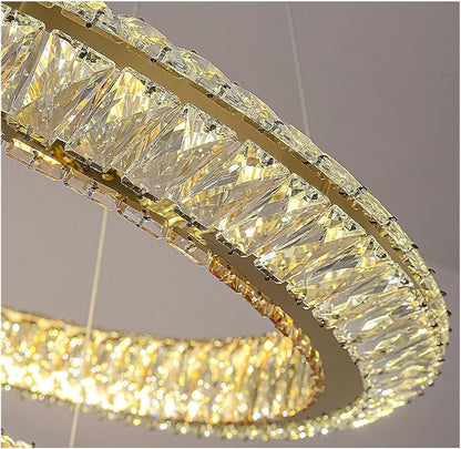 LED luster s diaľkovým ovládaním, LLC132/300+500GD, krištáľ a kov, 48W, 2 kruhy, stmievateľné, nastaviteľná výška, studené/teplé/neutrálne svetlo 3000K/4000K/6000K, Luxusné osvetlenie,