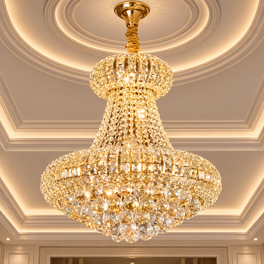 Krištáľový luster CASTRUM Nobile 5xE14, H40 cm, zlatý, nastaviteľná výška, kov a krištáľ