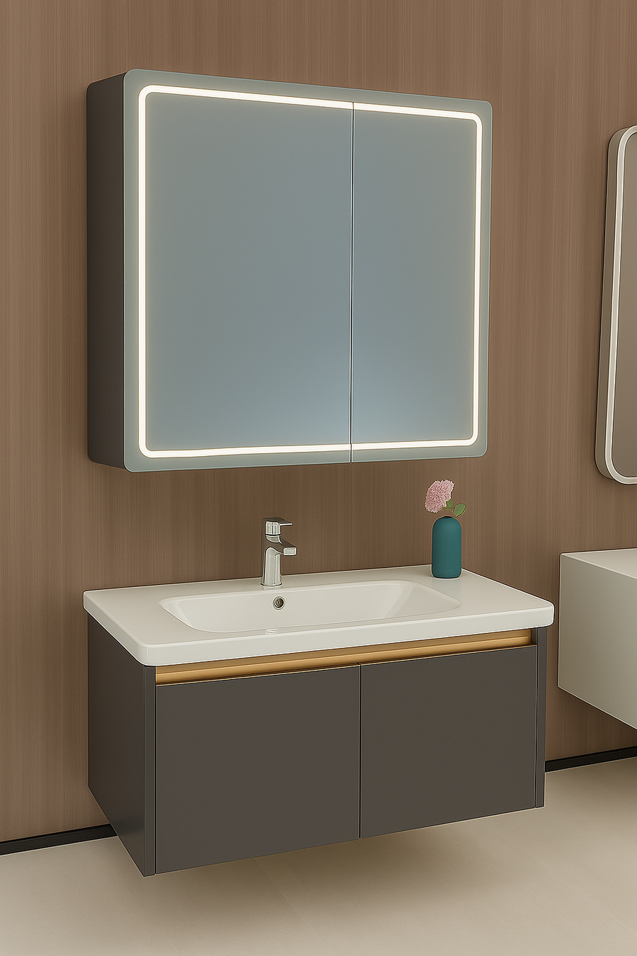 Ingrid skrinka s LED zrkadlom DBP123 80x70 biela
