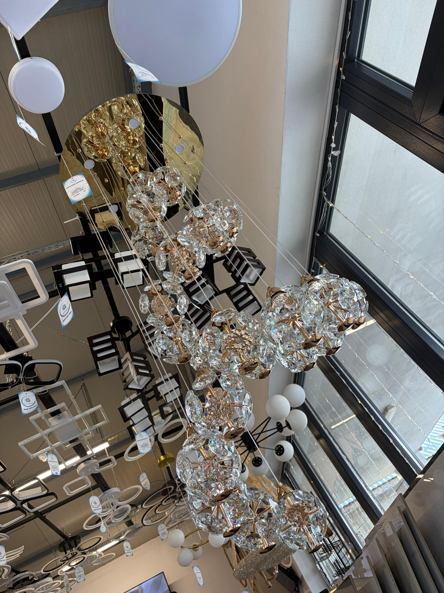 Krištáľový LED luster KILKENNY Culmino, 144W, neutrálne svetlo, priemer 60 cm, zlatý