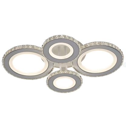 LED luster s diaľkovým ovládaním a krištáľom NOVA ROTONDA RGB 86W, 4 kruhy, studené/teplé/neutrálne svetlo, stmievateľné, biela