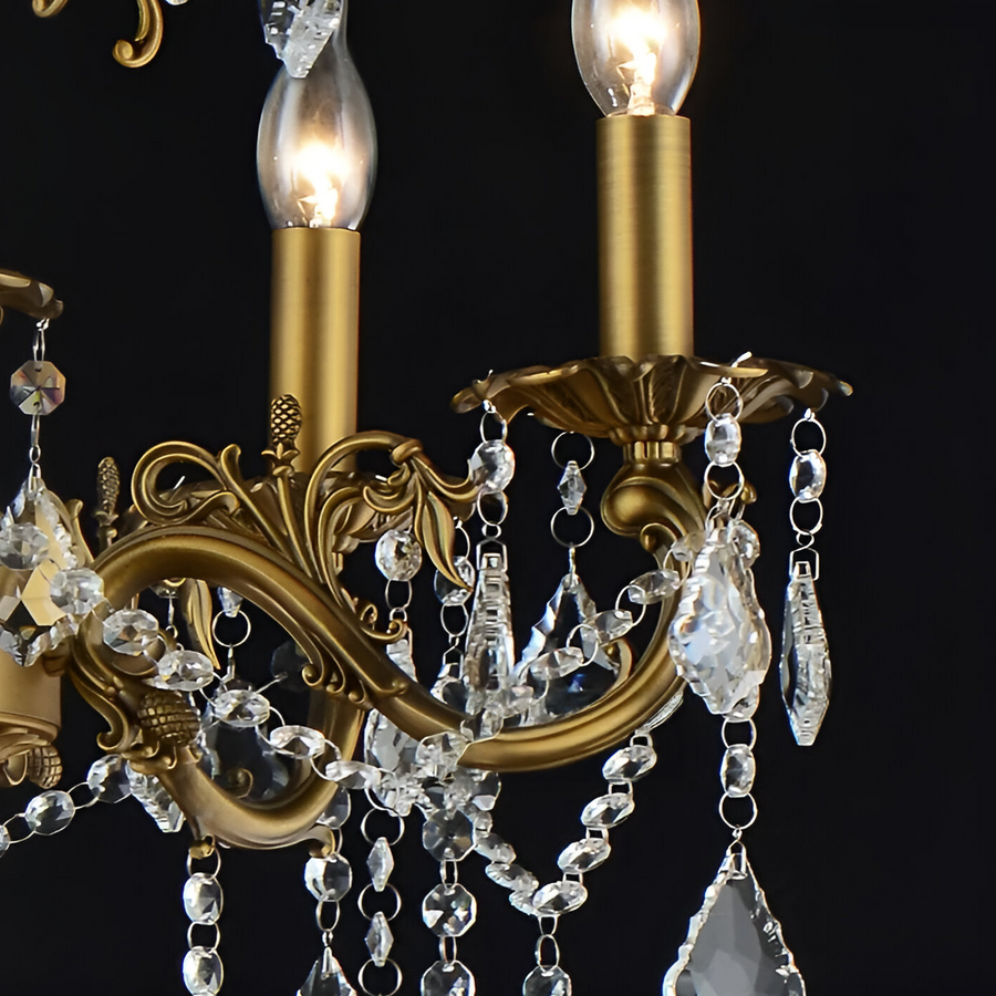 Candelabru sansoiu Royal 12xE14 Kov a kryštálová nastaviteľná výška starožitná mosadz