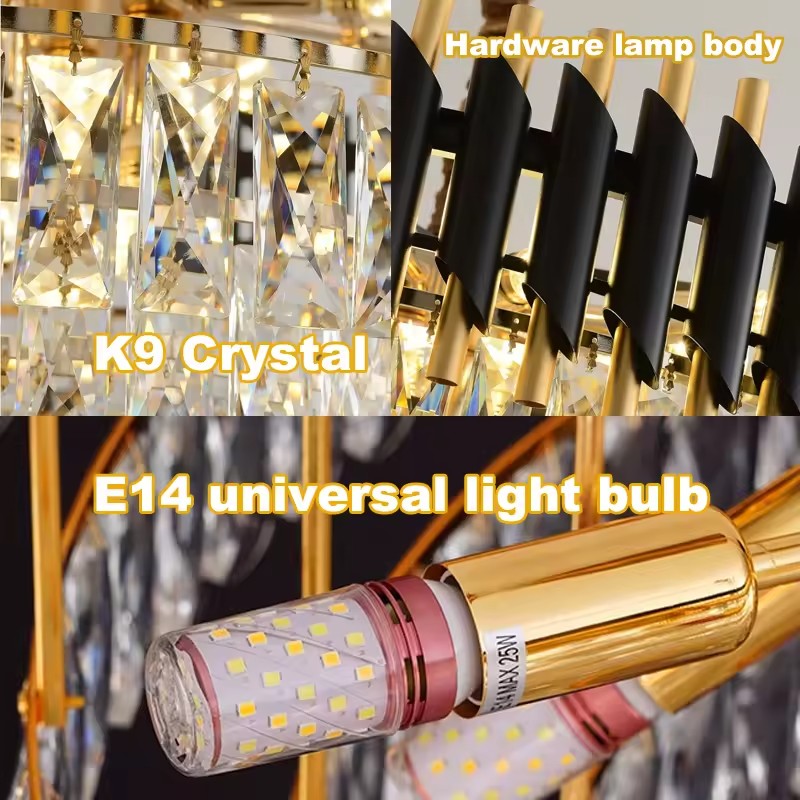 Crystal Luster Versailles eleganza 7x E14, priemer 49 cm, lesklé a čierne zlato, nastaviteľná výška