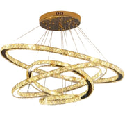 Svietiaci LED luster PRISM, krištáľ a kov, 210 W, 4 kruhy, stmievateľné, studené/teplé/neutrálne svetlo, luxusné osvetlenie