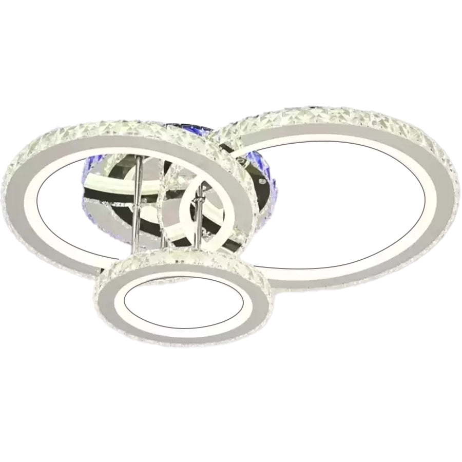 LED luster s diaľkovým ovládaním a krištáľom NOVA ROTONDA RGB 73W, 3 kruhy, studené/teplé/neutrálne svetlo, stmievateľné, lesklý chróm