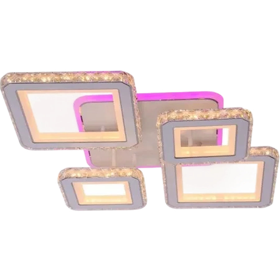 LED luster s diaľkovým ovládaním a QUADRIS RGB kryštálom, 96W, 4 štvorce, studené/teplé/neutrálne svetlo, stmievateľné, biela