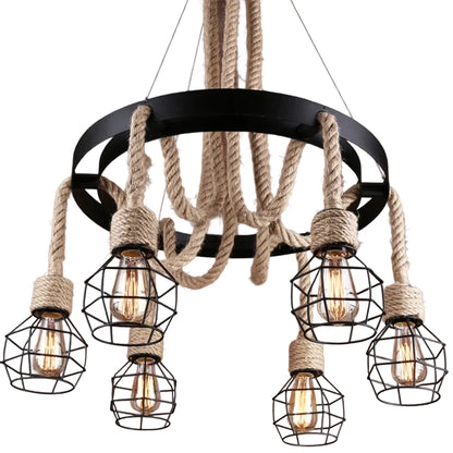 Kolesový luster LV580/6BK, 6xE27, hnedý, kov a struna