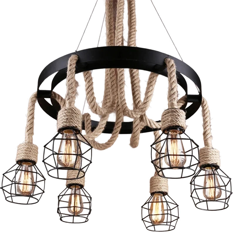 Kolesový luster LV580/6BK, 6xE27, hnedý, kov a struna