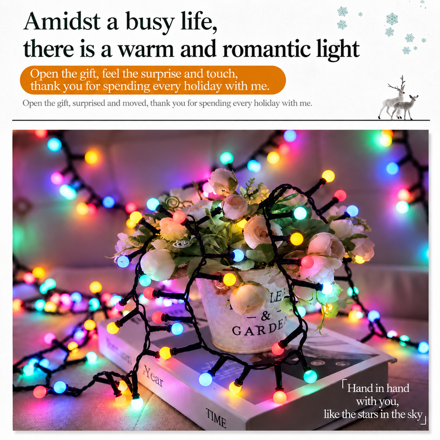 Mini guličky Lineárna vianočná inštalácia, viacfarebné svetlo, 1000 cm, 300 LED, IP44