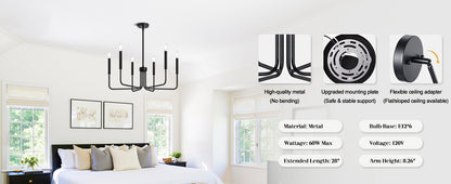 AVANT kovový luster, typ prívesku s ramenami, okrúhly, 6xE14, čierny