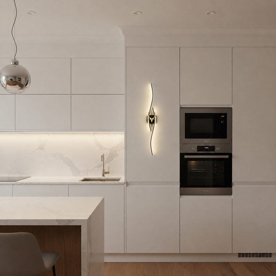 Aplica LED Decorativa FYAN, 19W, 59x14cm, Lumina Calda / Neutra/ Rece, Auriu, Metal si Acril