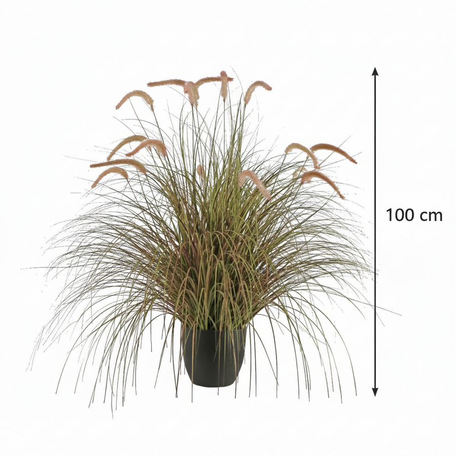 Aranjament Floral, 100cm, Iarbă curbată și Spice, Tip „coadă de vulpe”, Plastic, Roz si Verde