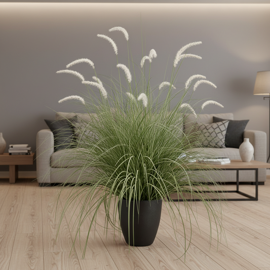 Aranjament Floral, 120cm, Iarbă curbată și Spice, Tip „coadă de vulpe”, Verde si Alba
