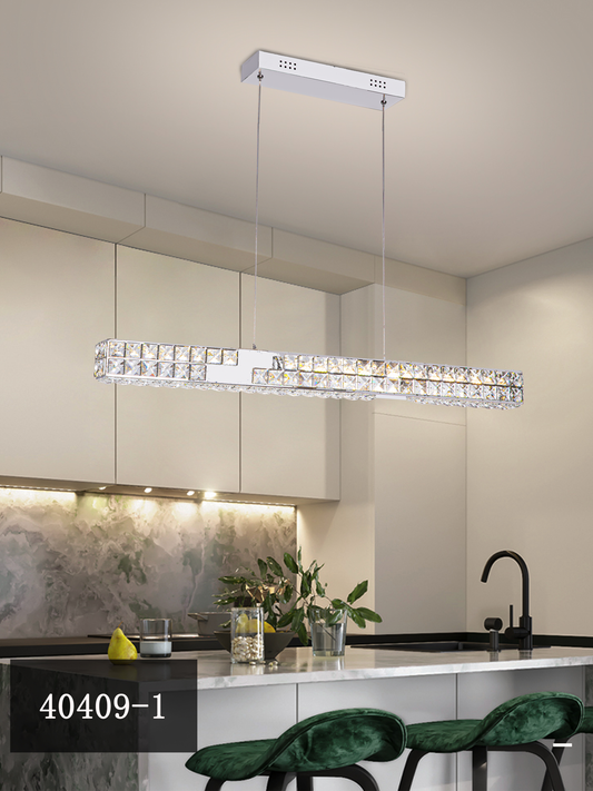 LED luster CC40409/1CH, Priemer 85 cm, Výška 120 cm, IP20, Studené/Neutrálne/Teplé svetlo, Stmievateľné, Strieborný, Kryštál, Oceľ