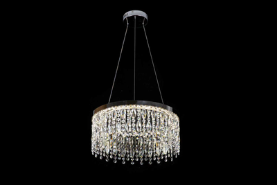 LED luster CC41003/400CH, Priemer 40 cm, Výška 120 cm, IP20, Studené/Neutrálne/Teplé svetlo, Stmievateľné, Strieborný, Kryštál, Oceľ