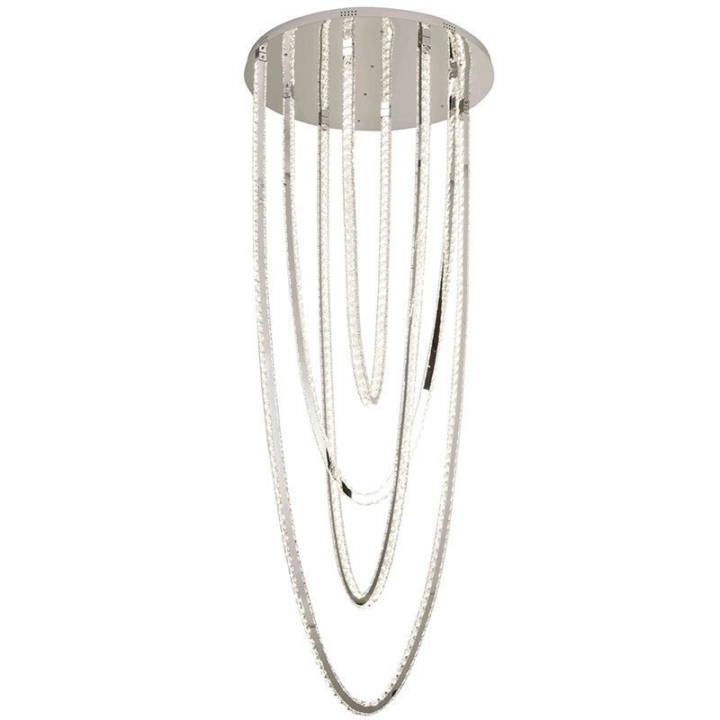 LED luster CC50303/800CH, Priemer 80 cm, Výška 200 cm, IP20, Studené/Neutrálne/Teplé svetlo, Stmievateľné, Strieborný, Krištáľový, Oceľ