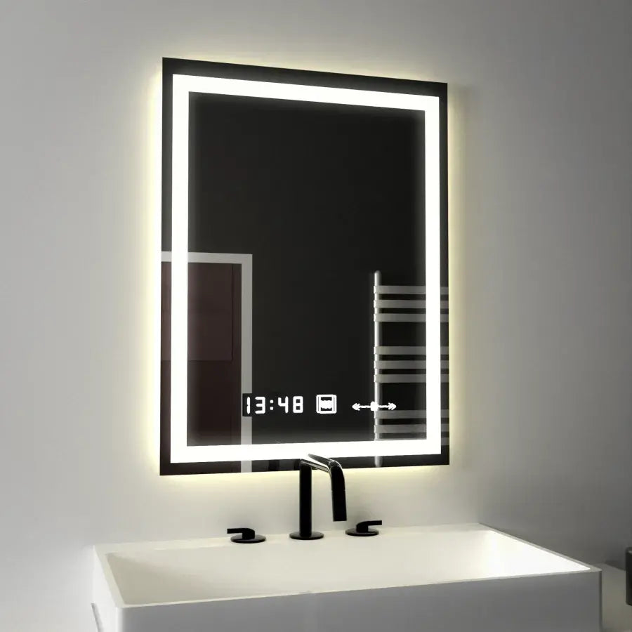 Obdĺžnikové LED zrkadlo 45x60cm Verite Motionglow MARCLELL SMONABLE CLOCKY SYSTÉM A SMOLNÝ TERMOMERMER