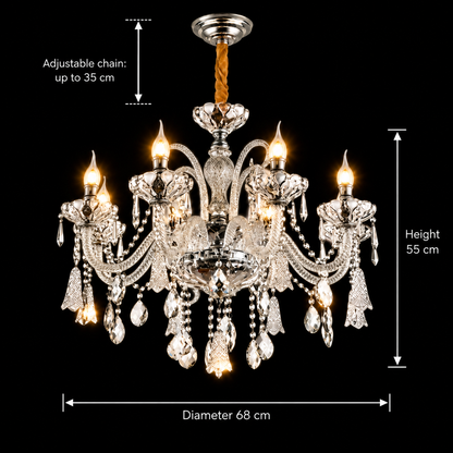 Krištáľový luster Regalis 11x E14, priemer 85 cm, lesklé zlato, nastaviteľná výška, kov a krištáľ