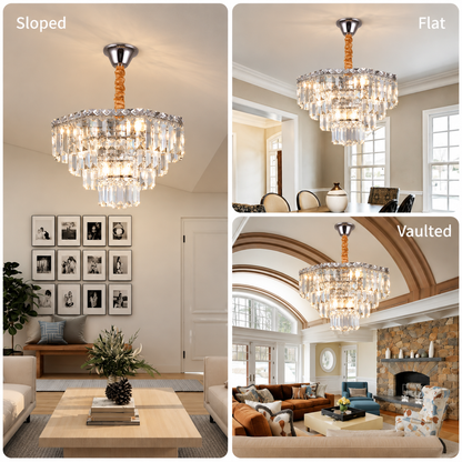 ADAMA krištáľový luster Eleganza, 7x E14, priemer 50 cm, lesklý chróm, nastaviteľná výška