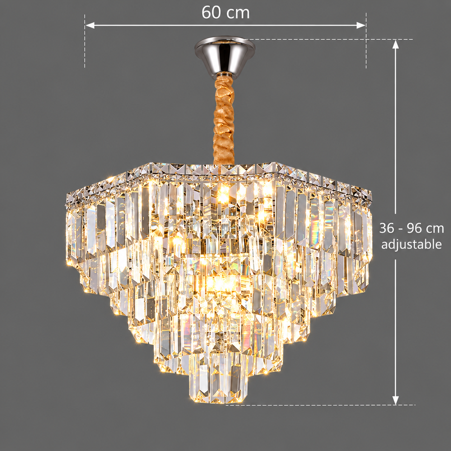 ADAMA Magno krištáľový luster, 10x E14, priemer 60 cm, lesklý chróm, nastaviteľná výška