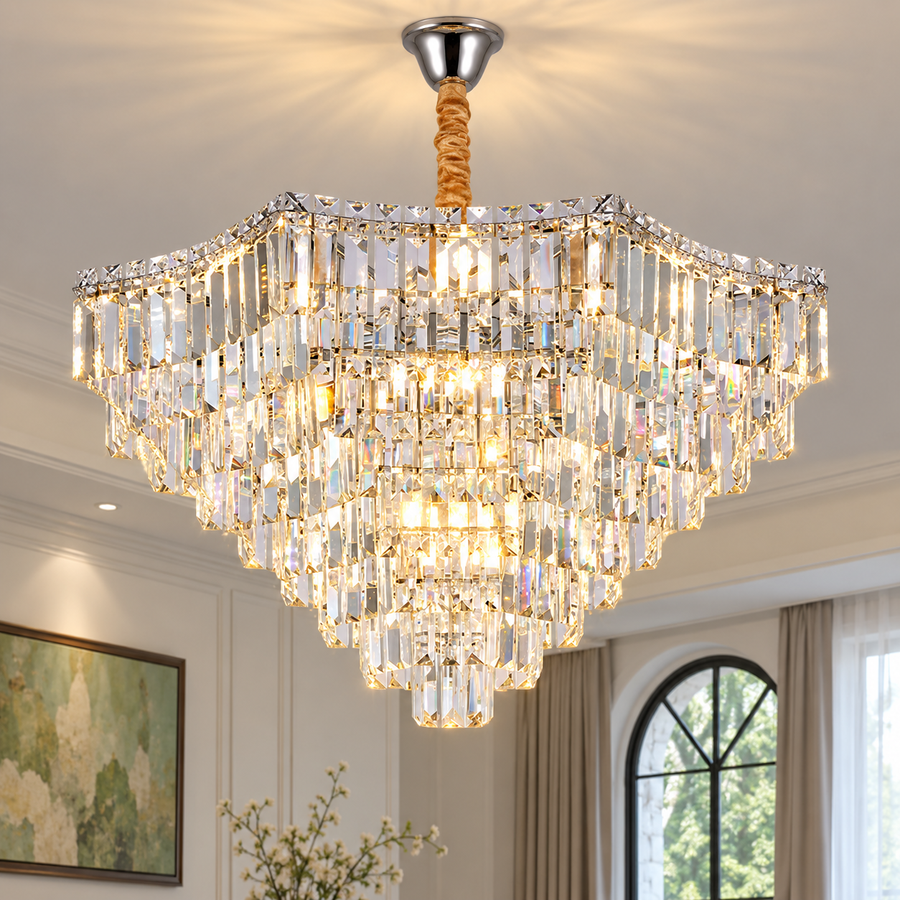 ADAMA Regalis krištáľový luster, 14x E14, priemer 80 cm, lesklý chróm, nastaviteľná výška