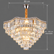 ADAMA Regalis krištáľový luster, 14x E14, priemer 80 cm, lesklý chróm, nastaviteľná výška