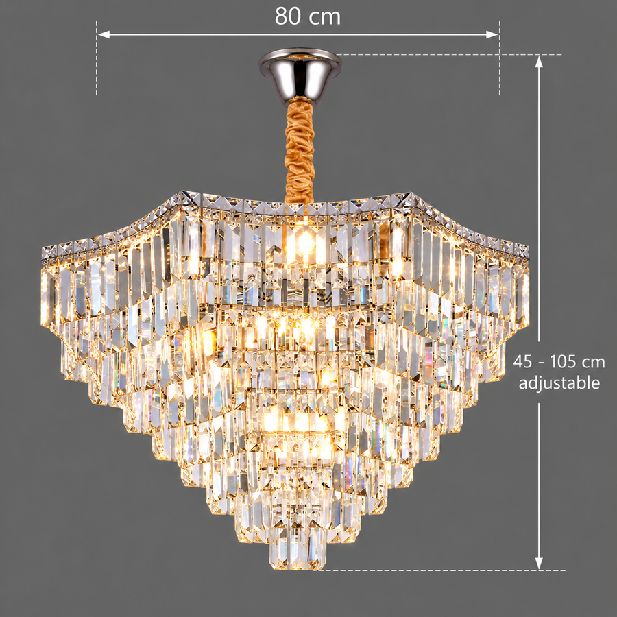 ADAMA Regalis krištáľový luster, 14x E14, priemer 80 cm, lesklý chróm, nastaviteľná výška