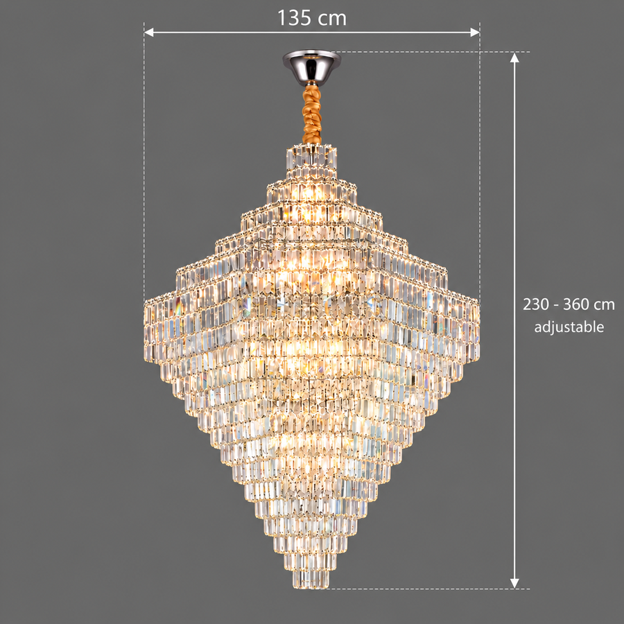 Krištáľový luster ADAMA Titania, 60x E14, priemer 135 cm, lesklý chróm, nastaviteľná výška