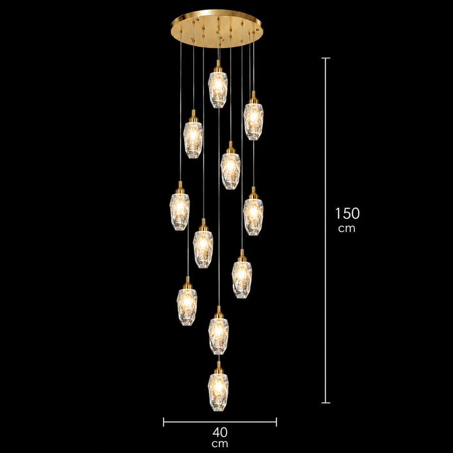 Závesný krištáľový LED luster, Justinian, priemer 60 cm, nastaviteľná výška, zlato, kov a krištáľ