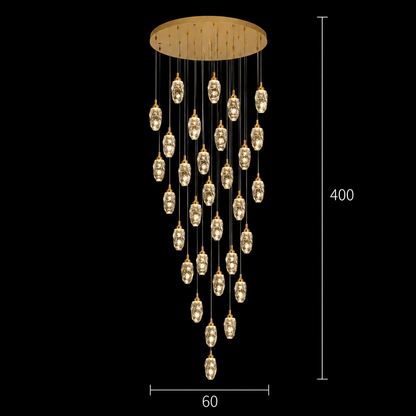 Závesný krištáľový LED luster, Justinian, priemer 60 cm, nastaviteľná výška, zlato, kov a krištáľ