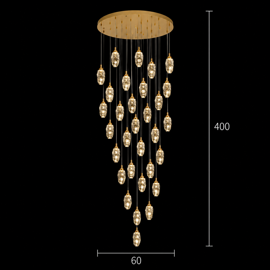 Závesný krištáľový LED luster, Justinian, priemer 60 cm, nastaviteľná výška, zlato, kov a krištáľ