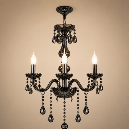 Krištáľový luster AUGUST Eleganza, 3xE14, Priemer 48cm, Čierny, Nastaviteľná výška