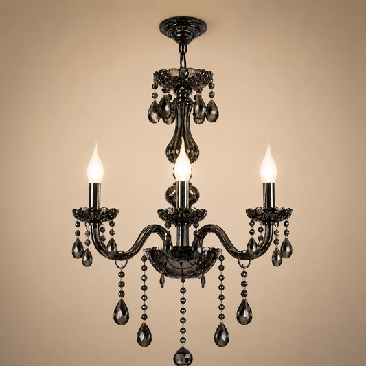 Krištáľový luster AUGUST Eleganza, 3xE14, Priemer 48cm, Čierny, Nastaviteľná výška