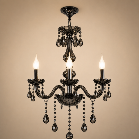 Krištáľový luster AUGUST Eleganza, 3xE14, Priemer 48cm, Čierny, Nastaviteľná výška
