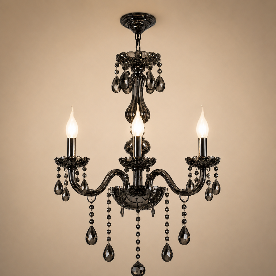 Krištáľový luster AUGUST Eleganza, 3xE14, Priemer 48cm, Čierny, Nastaviteľná výška