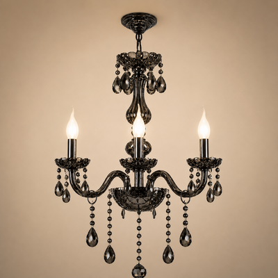 Krištáľový luster AUGUST Eleganza, 3xE14, Priemer 48cm, Čierny, Nastaviteľná výška