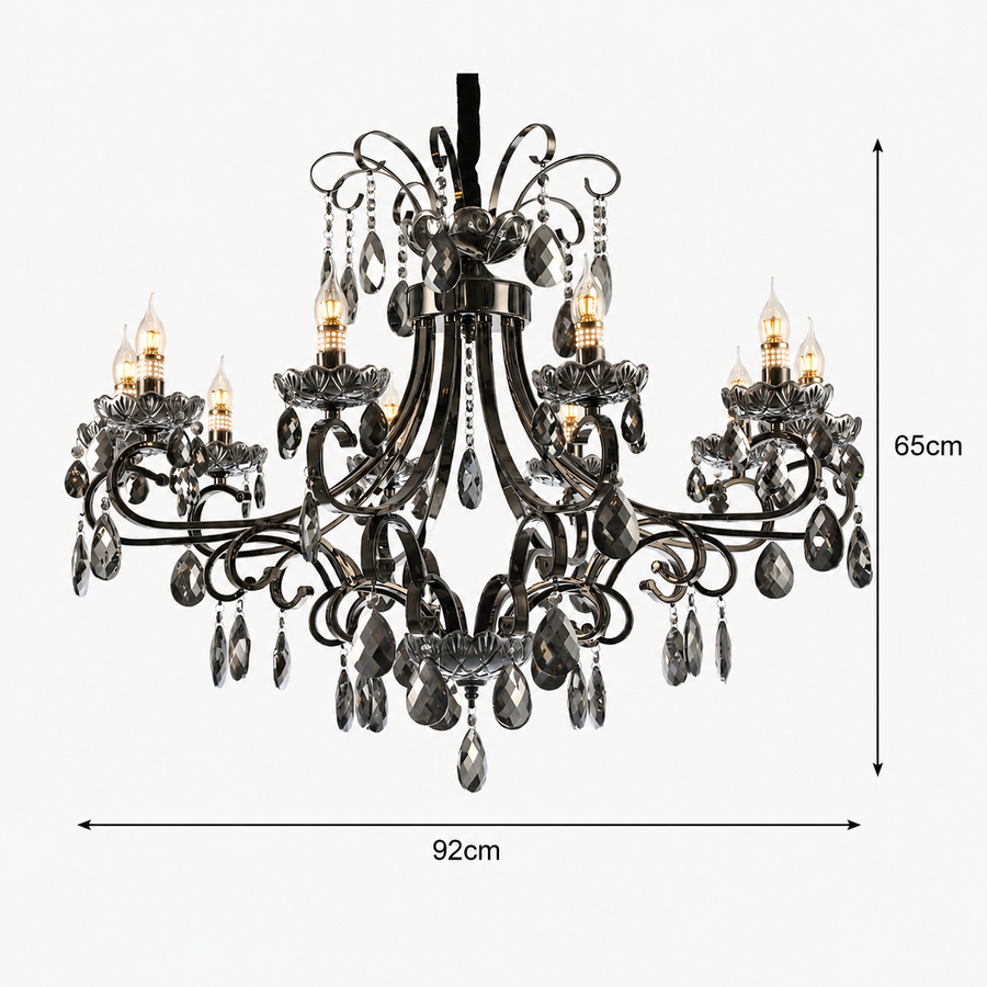 Candelabru Cristal BARO Supremo, Φ92cm, 10xE14, Inaltime Reglabila, Metal si Cristal, Negru