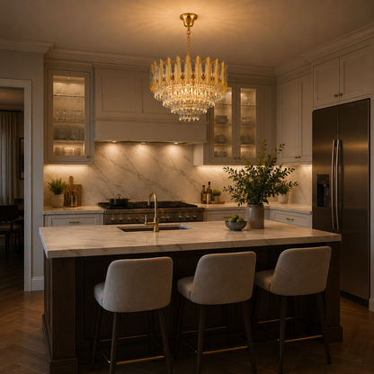 Krištáľový luster BUCKINGHAM Elegance 8x E14, priemer 49 cm, lesklý zlatý, nastaviteľná výška