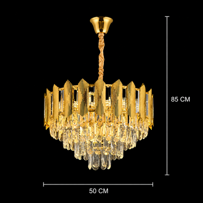 Krištáľový luster BUCKINGHAM Elegance 8x E14, priemer 49 cm, lesklý zlatý, nastaviteľná výška