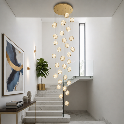 Závesný krištáľový LED luster, Justinian, priemer 60 cm, nastaviteľná výška, zlato, kov a krištáľ