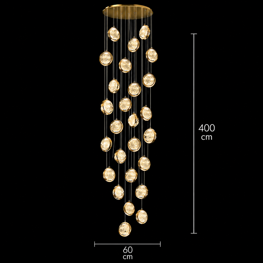 Závesný krištáľový LED luster, Justinian, priemer 60 cm, nastaviteľná výška, zlato, kov a krištáľ