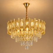 Krištáľový luster HAMPTON Eleganza 8x E14, priemer 49 cm, lesklý zlatý, nastaviteľná výška