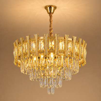 Krištáľový luster HAMPTON Eleganza 8x E14, priemer 49 cm, lesklý zlatý, nastaviteľná výška