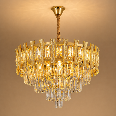 Krištáľový luster HAMPTON Eleganza 8x E14, priemer 49 cm, lesklý zlatý, nastaviteľná výška