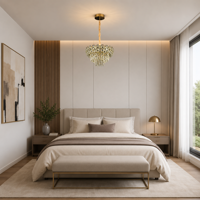 Candelabru Cristal HERT Nobile, 24W, 4xE14, Lumina Rece/Calda/Neutra, Inaltime Reglabila, Metal si Cristal, Auriu