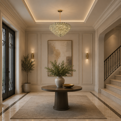 Candelabru Cristal HERT Regalis, 106W, 10xE14, Lumina Rece/Calda/Neutra, Inaltime Reglabila, Metal si Cristal, Auriu